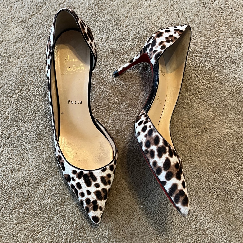 Christian Louboutin Leopard Print Pointed Toe Pumps With Red Soles